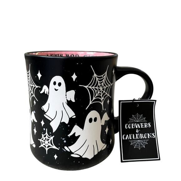 Large Halloween Coffee Mug Ghost, Spiderwebs LET’S BOO-GIE! Cobwebs & Couldrons - Picture 2 of 13